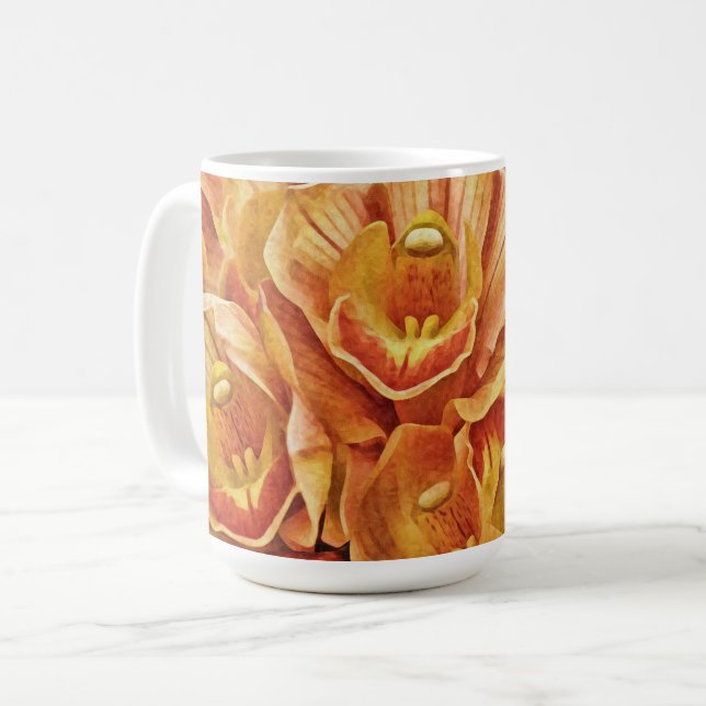 Peach Orange Orchids Flower Art Mug Cup (Front Left)