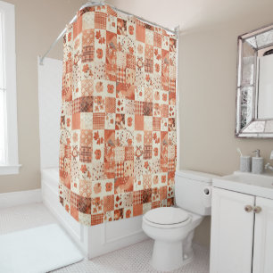 Peach Orange Patchwork Quilt Rustic Floral Retro Shower Curtain