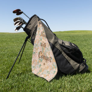 Peach Orange Pink Grey Floral Golf Towel