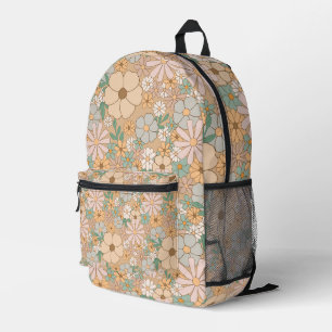Peach Orange Pink Grey Floral Printed Backpack