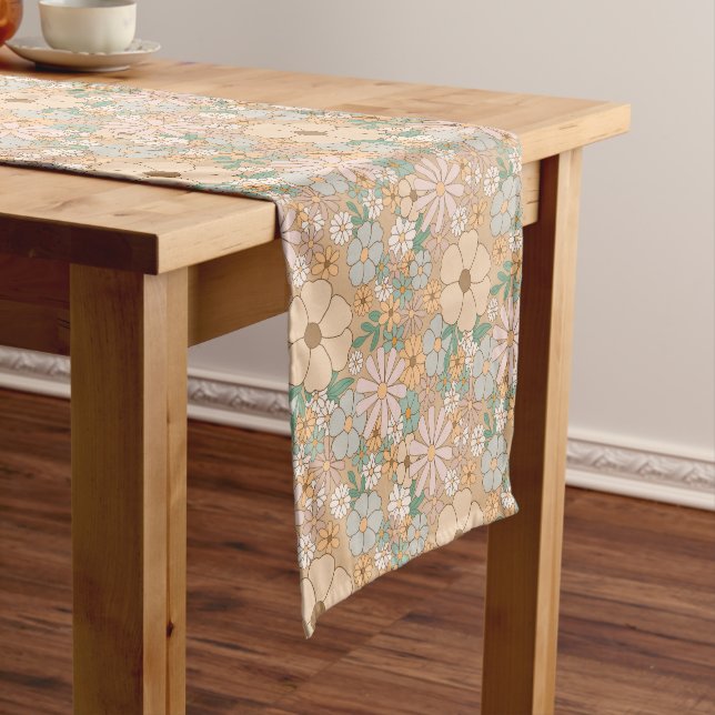 Peach Orange, Pink Grey, Floral Short Table Runner (In Situ)