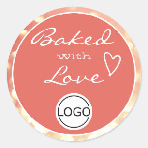 Peach Orange Pink Orbs Frame Baked with Love Logo Classic Round Sticker