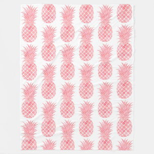 Peach Orange Pink Watercolor Tropical Pineapple Fleece Blanket