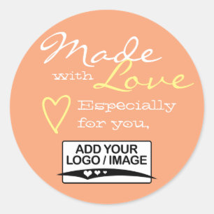 Peach Orange Simple Made with Love Logo Template  Classic Round Sticker