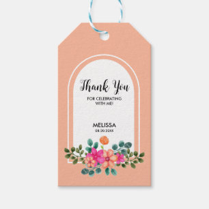 Peach Orange Spring Flora Greenery Thank You Gift Tags