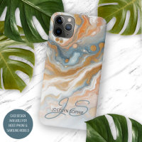 Peach Orange Teal Blue Gold Marble Art Pattern
