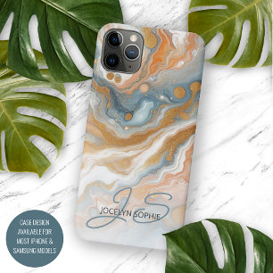 Peach Orange Teal Blue Gold Marble Art Pattern iPhone 16 Pro Max Case