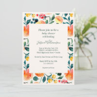 Peach Orange Watercolor Floral Baby Shower Spring
