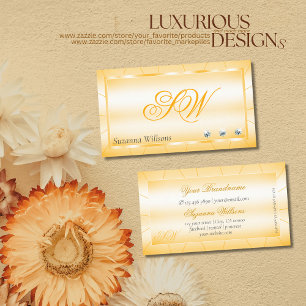 Peach Orange with Diamonds and Monogram Glamour Business Card