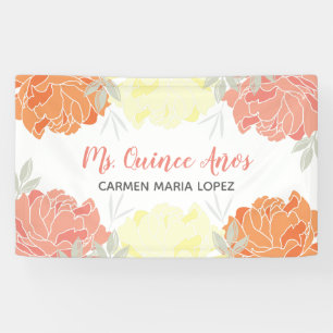 Peach Orange & Yellow Peonies Quinceanera Party Banner