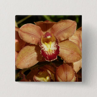 Peach Orchids with Raindrops Floral 15 Cm Square Badge