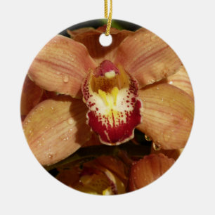 Peach Orchids with Raindrops Floral Ceramic Tree Decoration