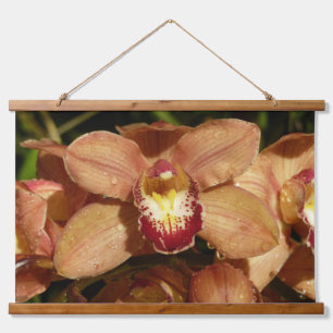 Peach Orchids with Raindrops Floral Hanging Tapestry