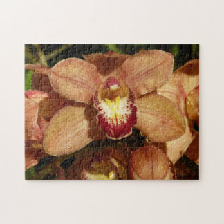 Peach Orchids with Raindrops Floral Jigsaw Puzzle