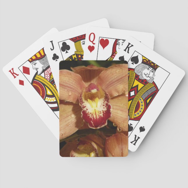 Peach Orchids with Raindrops Floral Playing Cards (Back)