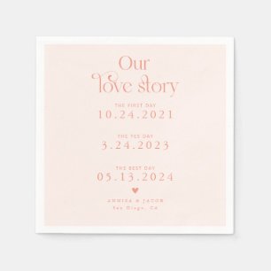 Peach Our Love Story Retro Wedding Napkin