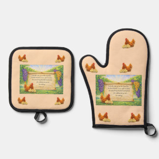 Peach Oven Mitt & Potholder Set w/ Bible Verse
