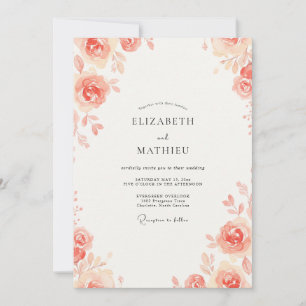Peach Painted Leafy Wedding Invitation