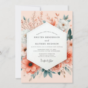 Peach Painterly Botanical Wedding Invitation