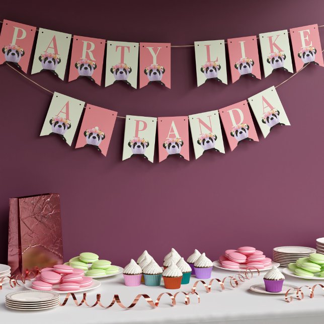 Peach Panda Kids Birthday Party Bunting Flags (All pandas love to party! Have fun at yours with this cute bunting)