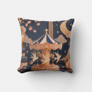 Peach Paper Carousel Golden Moon Celestial Nursery Cushion