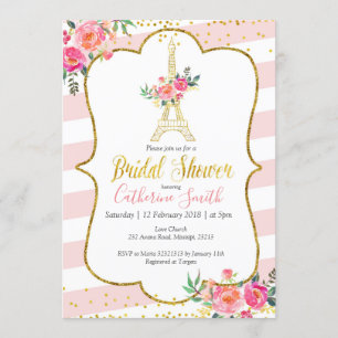 Peach Paris Floral Romantic Bridal Shower Invitation