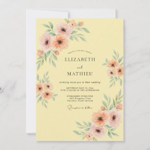 Peach Pastel Floral Romance Wedding Invitation