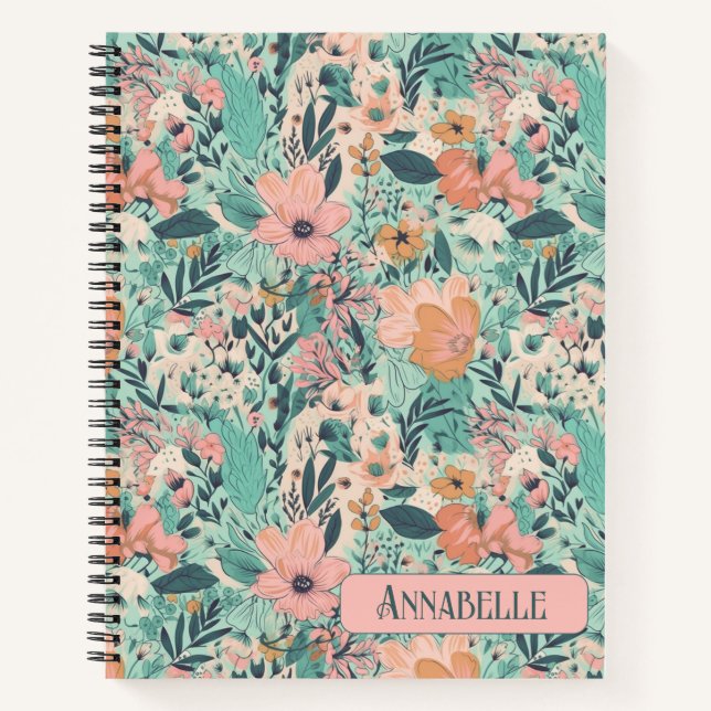 Peach Pastel Garden Floral Notebook (Front)
