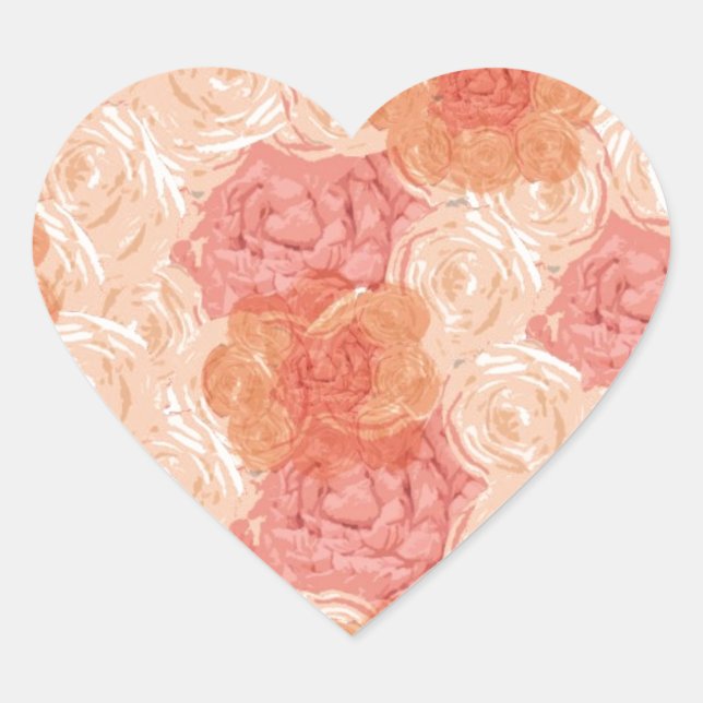 Peach pastel vintage rose pattern heart sticker (Front)