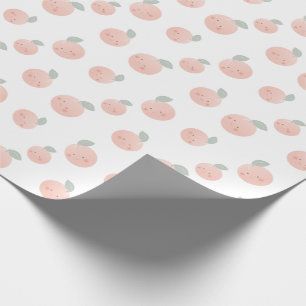 Peach Pattern Cute Kawaii White & Pink Wrapping Paper