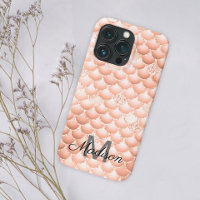 Peach Pearl Glitter Girly Background Monogram Name