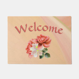 Peach Peonies and Ghost Orchid Doormat