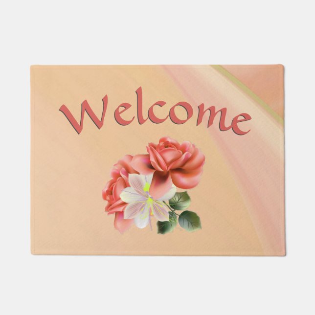 Peach Peonies and Ghost Orchid Doormat (Front)