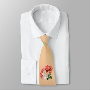 Peach Peonies and Ghost Orchid Tie