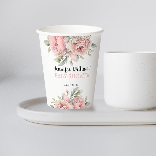 Peach peonies floral baby shower paper cup (Creator Uploaded)