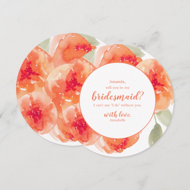 Peach Peonies Floral Will You be my Bridesmaid Invitation (Front/Back)