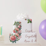 Peach Peonies On White Personalised Wedding/Shower Wrapping Paper<br><div class="desc">Gorgeous peach Peonies on a plain white background,   also personalised with bride and groom's names.
Designed for bridal shower or wedding,  anniversary and the like.</div>