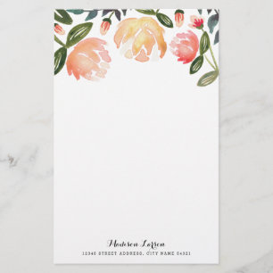 Peach Peonies Personalised Stationery