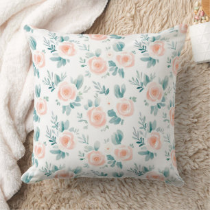 Peach Peonies Spring Floral Cushion