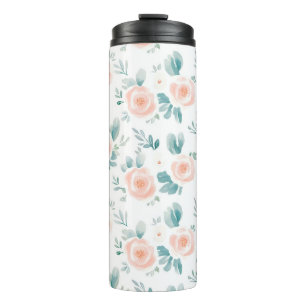 Peach Peonies Spring Floral Thermal Tumbler