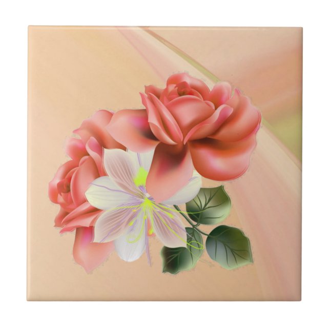 Peach Peonies Tile (Front)