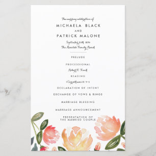 Peach Peonies Wedding Programs