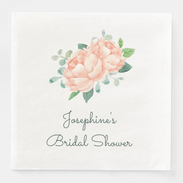 Peach Peony Bridal Shower Napkin (Front)