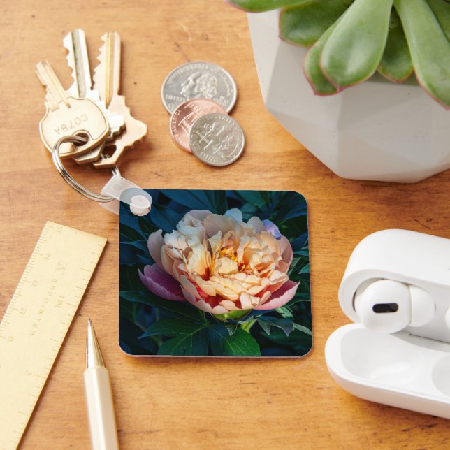 Peach Peony, Delicate Summer Bloom Key Ring (Desk)