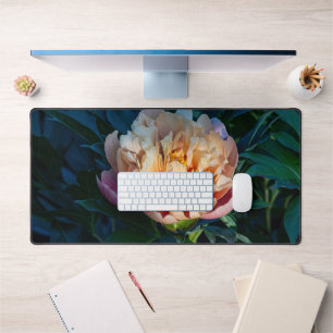 Peach Peony, Flower Photography Desk Mat