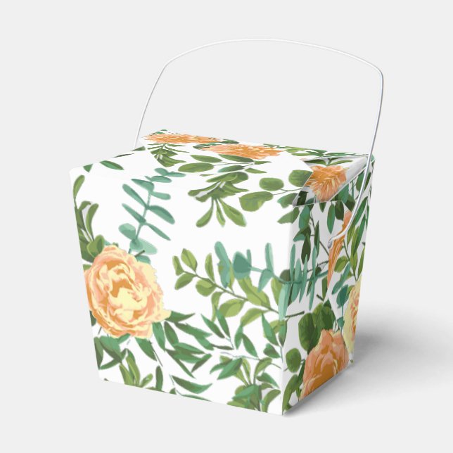 Peach Peony & Rose Floral Wedding Favour Box (Front Side)