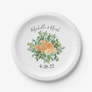 Peach Peony & Rose Floral Wedding Paper Plate