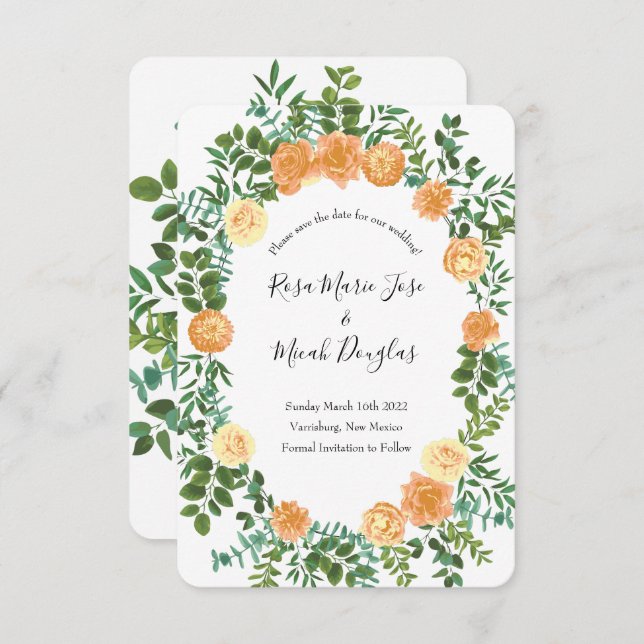 Peach Peony & Rose Floral Wedding Save the Date Invitation (Front/Back)