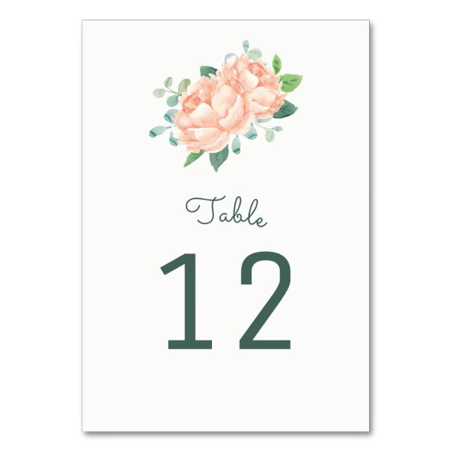 Peach Peony Table Number Cards (Front)