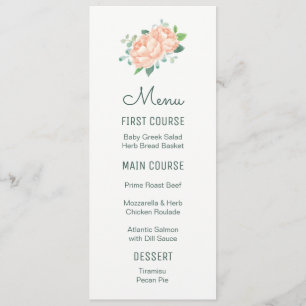 Peach Peony Watercolor Flower Menus